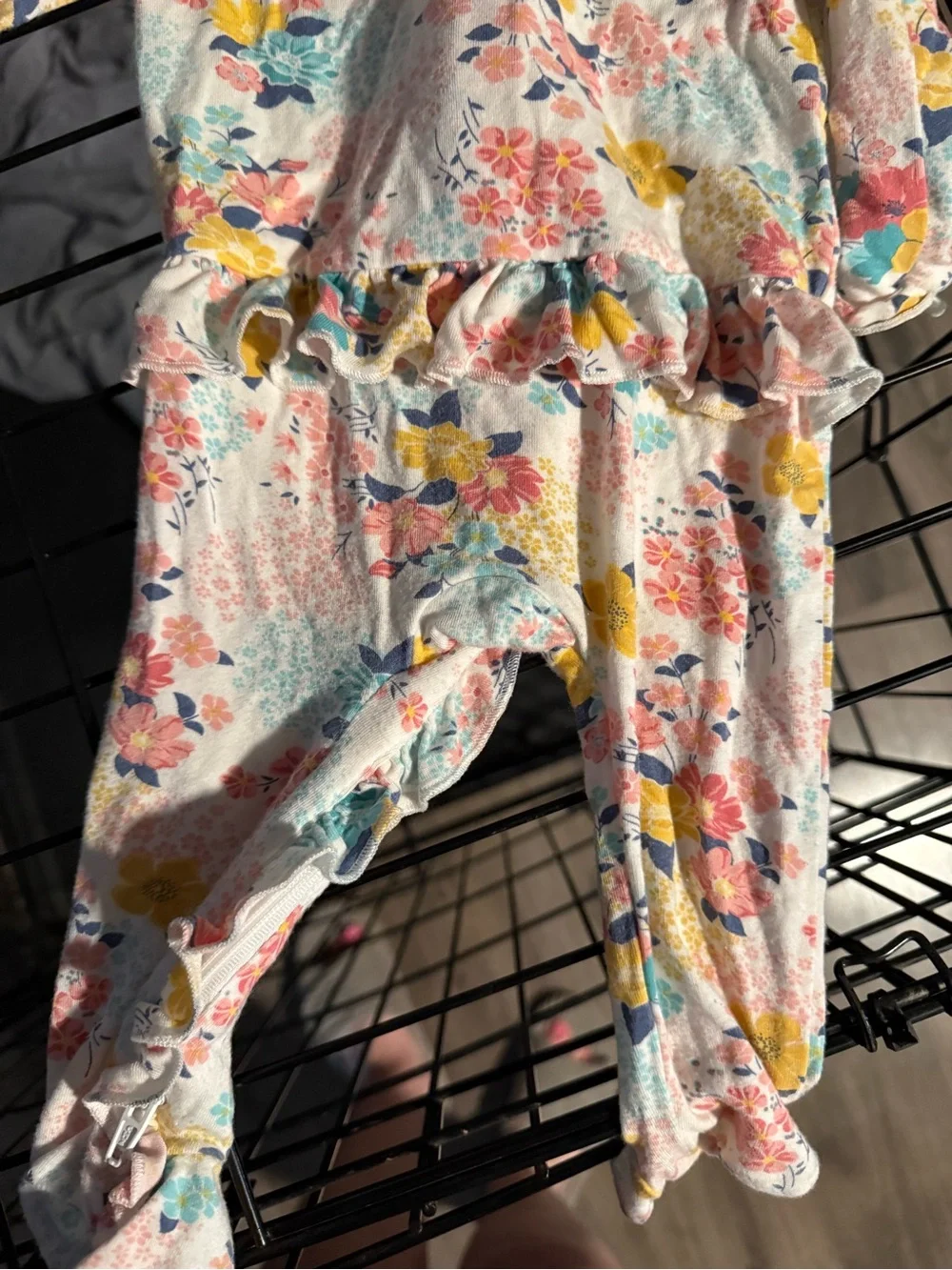 Little Me Floral Zip Footed Sleeper - Pink, Teal, Yellow